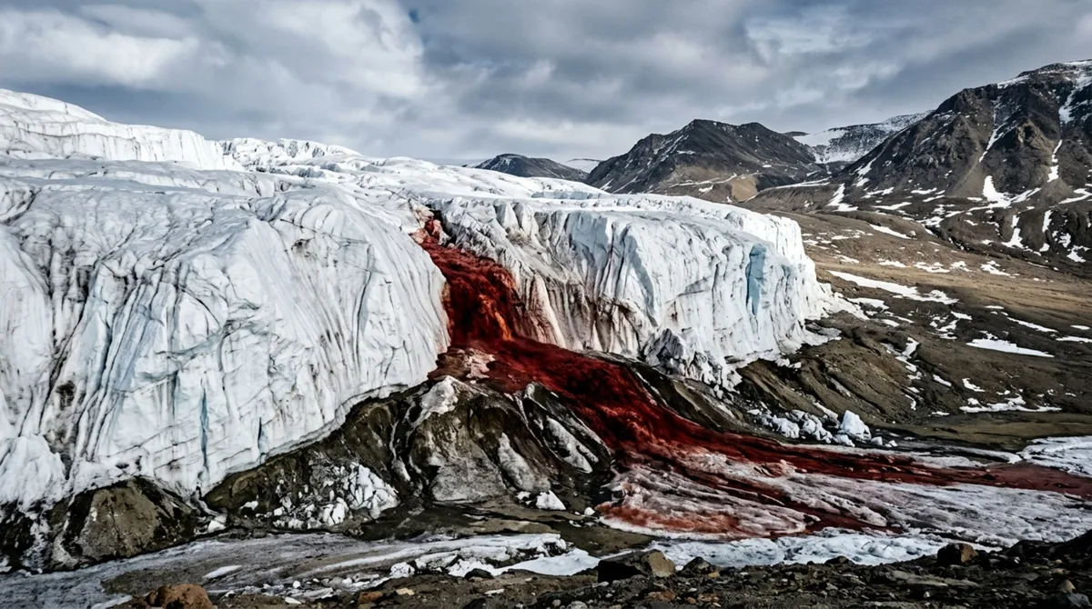 Assuste-se com a cachoeira misteriosa que parece sangrar vermelho-vivo no meio de um dos desertos de gelo mais extremos do mundo