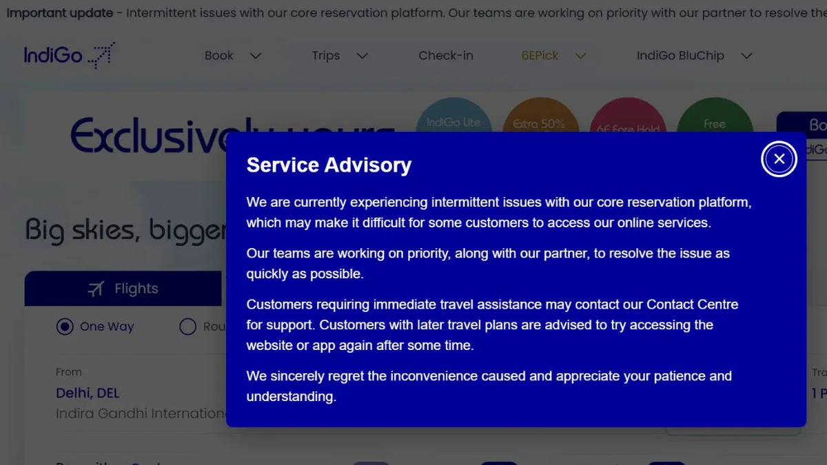 IndiGo website faces technical issue, flight bookings & online check-ins disrupted