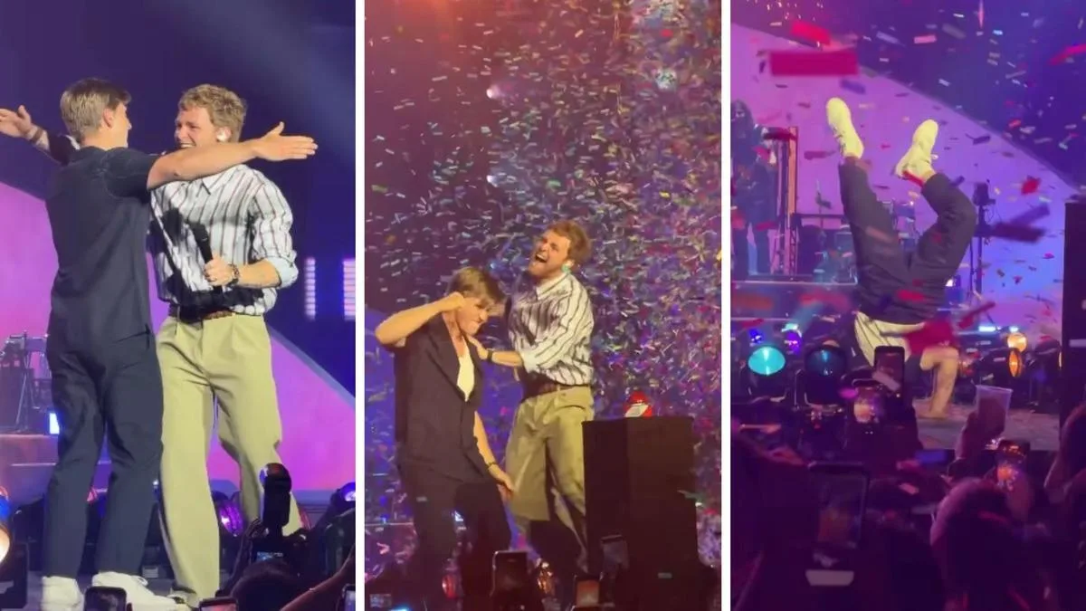 Robert Irwin joins US pop star Alex Warren on stage at Brisbane show in surprise appearance