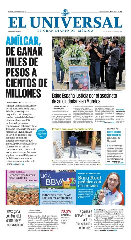 Portada impresa del 15 de septiembre de 2026