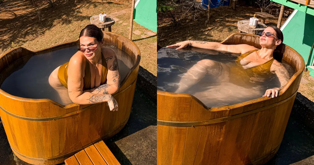 Recém-solteira, Thais Carla exibe corpo ao curtir ofurô: “Me permitindo”