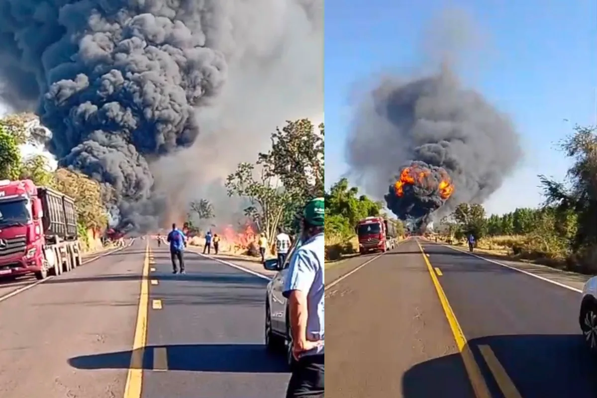 Acidente entre carretas causa explosão e deixa 4 mortos na BR-163, em MS