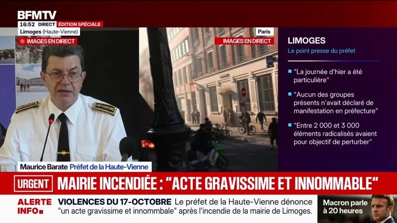 Mairie incendiée de Limoges: "Le feu est quasiment éteint", annonce le préfet de la Haute-Vienne, Maurice Barate