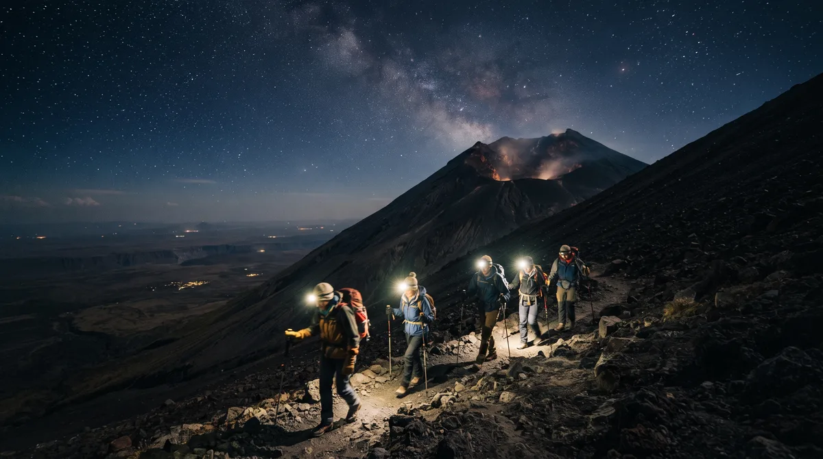 Eles escalaram um vulcão na África de 2890 metros de altitude e durante a escalada ele cedeu na frente deles