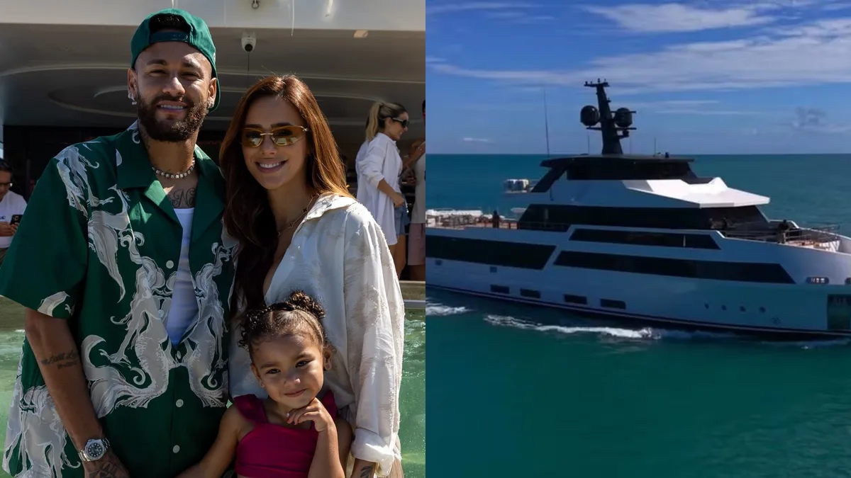 Bruna Biancardi faz tour por novo iate de Neymar, avaliado em R$ 120 milhões, e detalhes luxuosos impressionam; assista Bruna Biancardi mostra novo iate luxuoso de Neymar, avaliado em R$ 120 milhões; assista (Reprodução/Instagram; Divulgação/Revista Náutica)