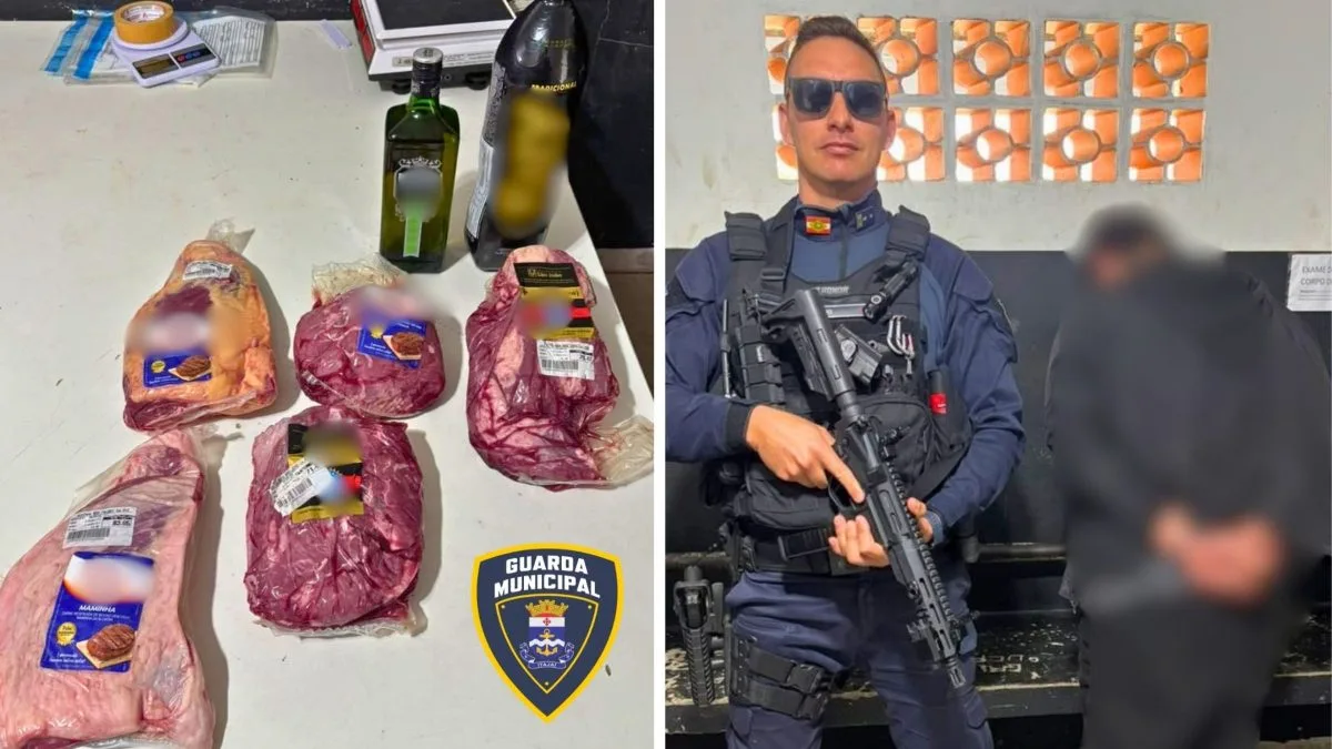 Homem com tornozeleira eletrônica é detido por populares após furtar 9,5 kg de carne, whisky e energético em supermercado de Itajaí
