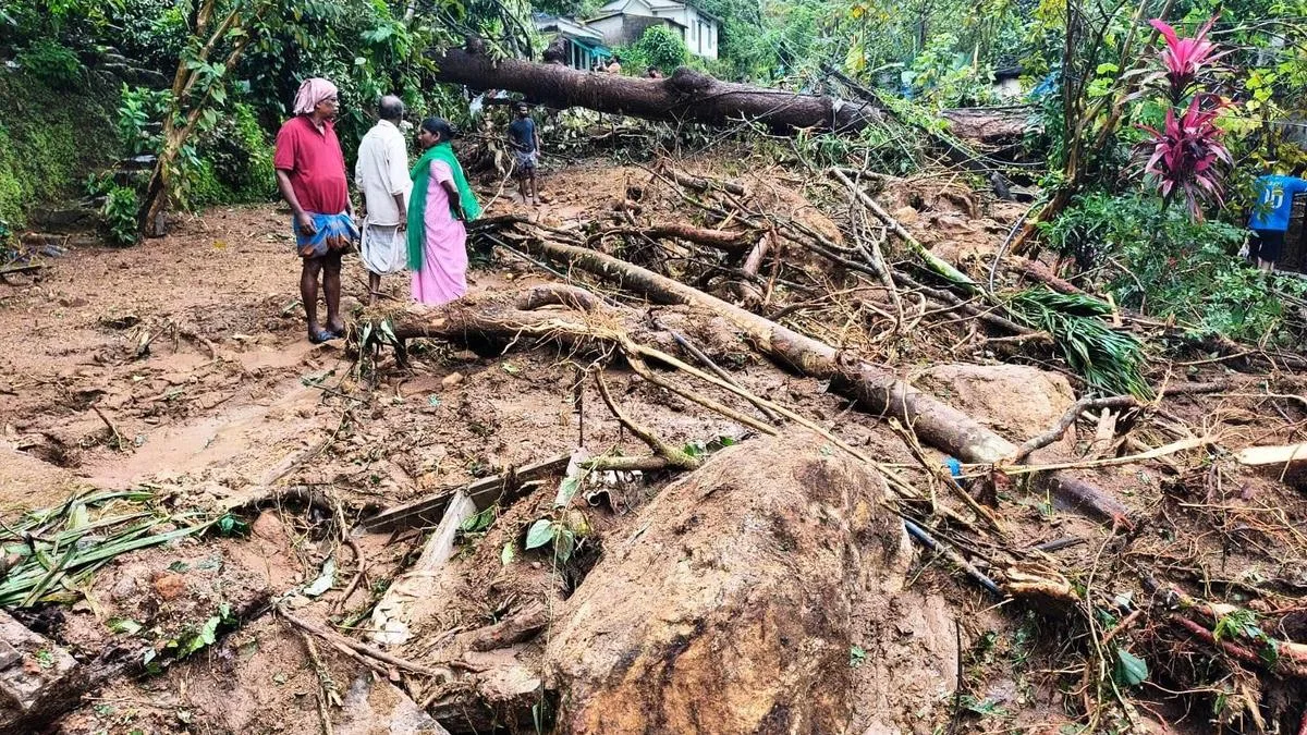One house destroyed in a landslip at Pazhampillichal near Adimaly in Keralam