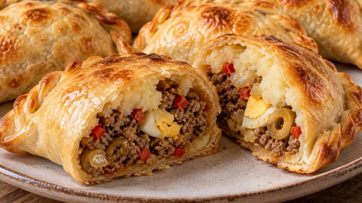 Cómo hacer 12 empanadas de pastel de papas con 1 kg de papas, 500 g de carne picada y un huevo duro