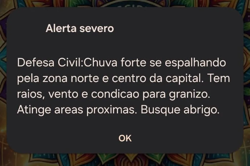 Defesa Civil envia alerta severo para chuva forte com possibilidade de granizo em São Paulo