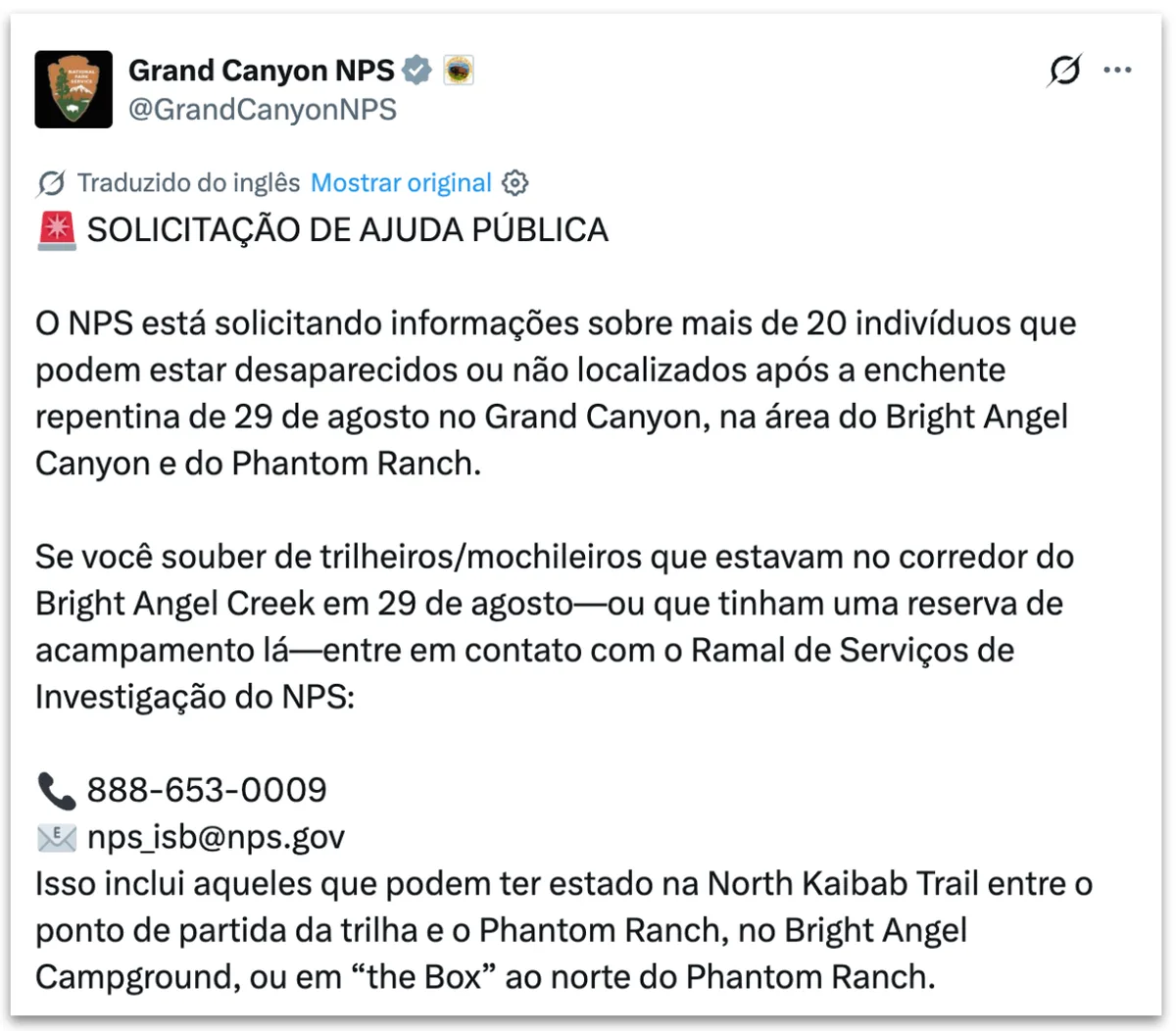 Mais de 20 pessoas são procuradas após cheia no Grand Canyon