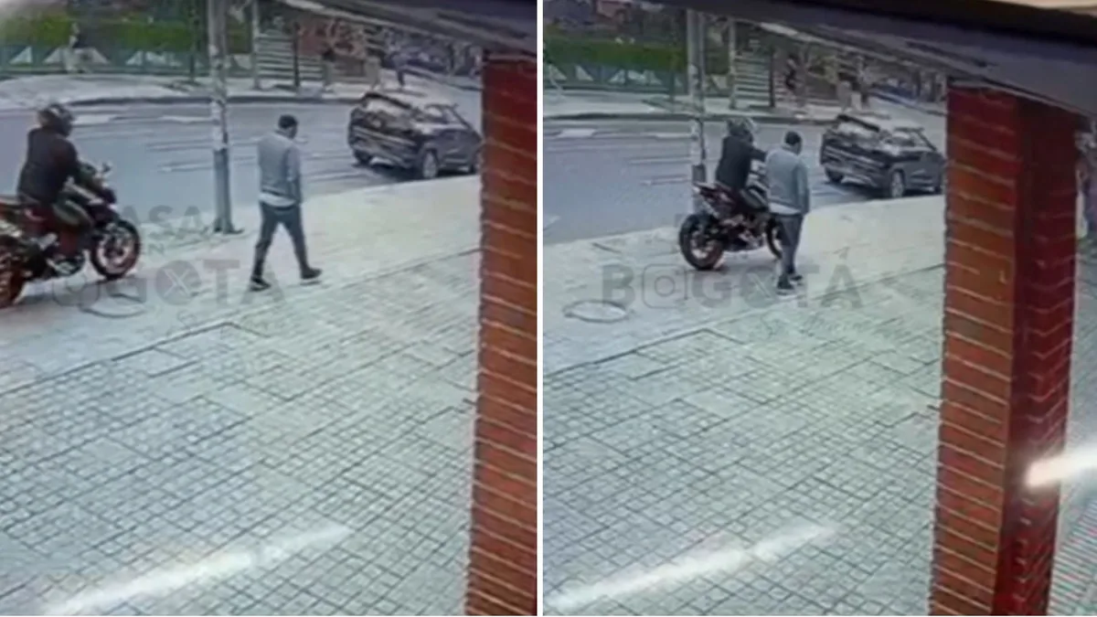 Motociclista se subió al andén y sin apuros le ‘rapó’ el celular a un peatón en el norte de Bogotá: todo quedó en video