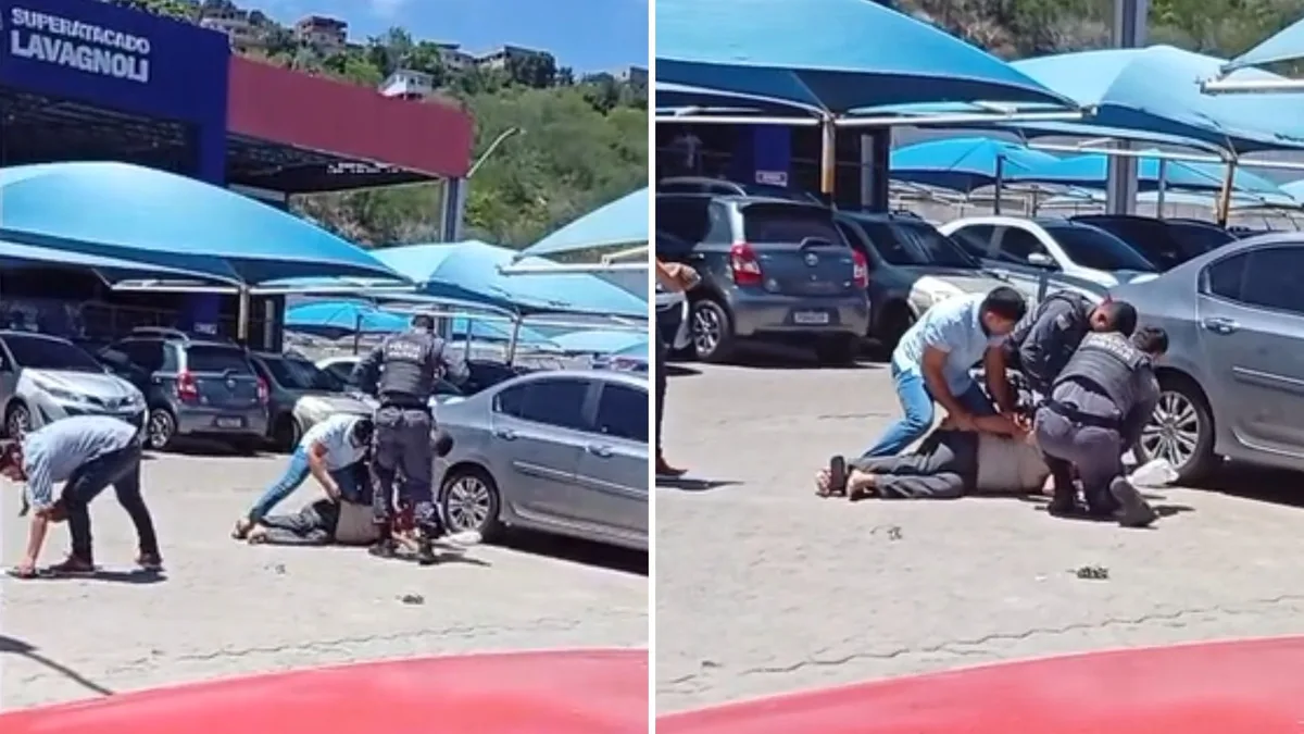 Vídeo mostra PMs dando socos em motorista de app em supermercado de Colatina
