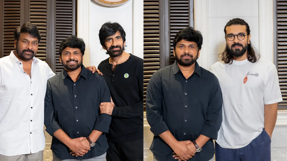 Chiranjeevi and Ram Charan meet Ravi Teja; congratulate ‘Irumudi’ team on its success