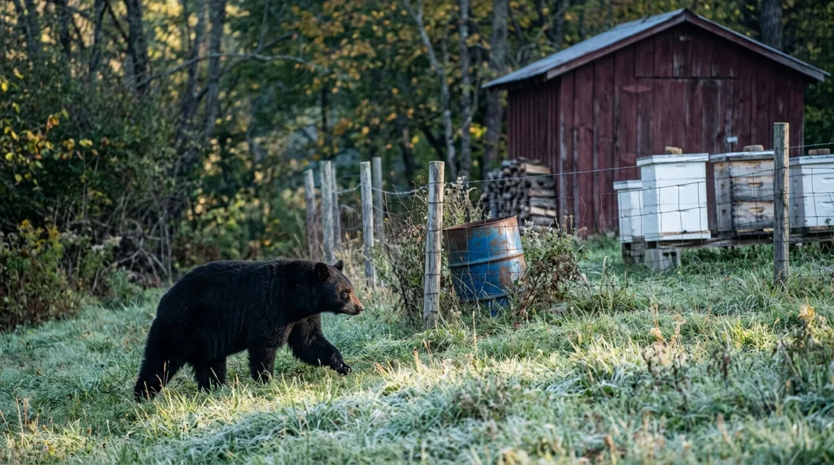 Depois de três semanas encontrando o mesmo urso-negro perto do galpão ao amanhecer, apicultor muda o horário das colmeias, até descobrir que o animal voltava por causa de um velho tambor com restos de cera esquecido atrás da cerca
