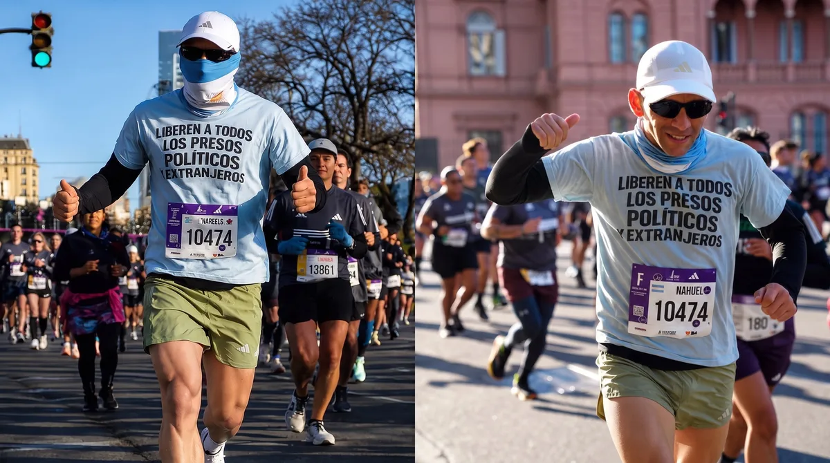 Nahuel Gallo corrió la Media Maratón de Buenos Aires y pidió por la liberación de los presos políticos en Venezuela