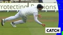 Masood falls just short of century after Lawrence's stunning catch
