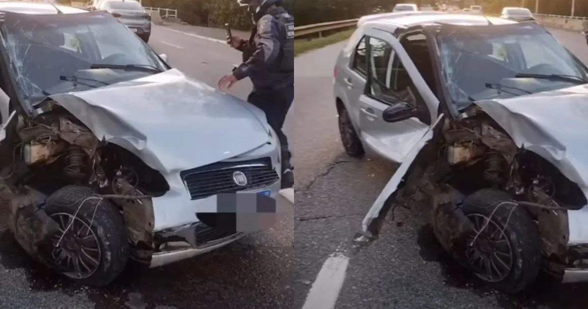 Vigilante cochila ao volante, bate em placa e gera trânsito de 7 km na Avenida da Saudade em Florianópolis
