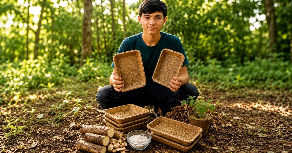 Lucas, un estudiante de 14 años, creó bandejas biodegradables con cáscaras de yuca para reemplazar al telgopor y reducir la contaminación plástica
