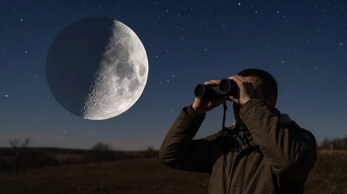 Luna en cuarto menguante: día y hora para observar sus montañas y cráteres con binoculares básicos
