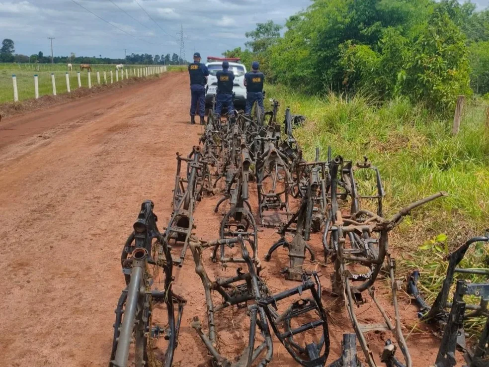 Matagal em Anhanduí escondia mais de 120 quadros de motocicletas