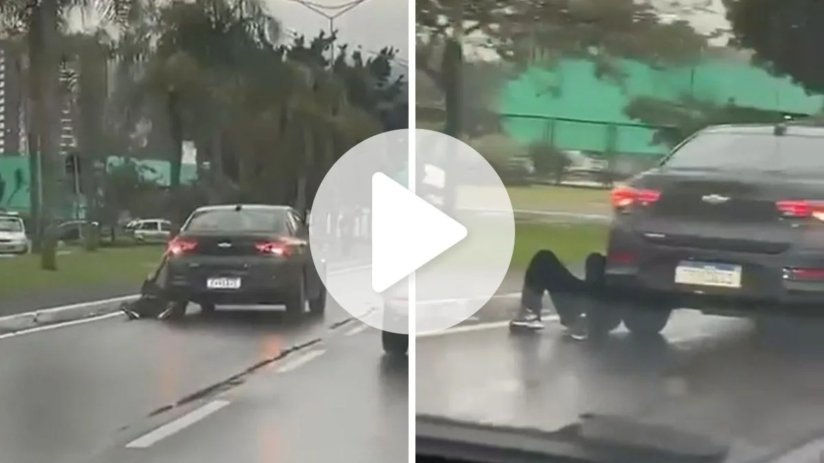 VÍDEO: Homem se agarra na carroceria de carro e é arrastado por metros em avenida movimentada de SC