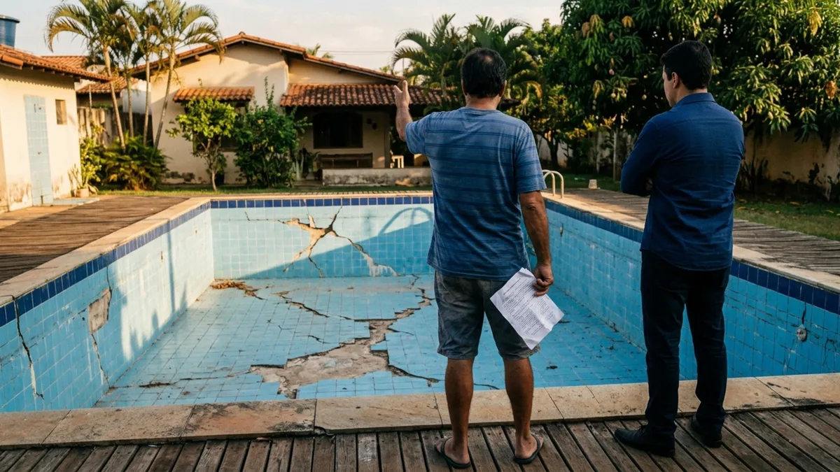 Família aluga casa com piscina, passa três meses no imóvel e proprietário cobra R$ 18 mil alegando que estrutura foi danificada por falta de manutenção