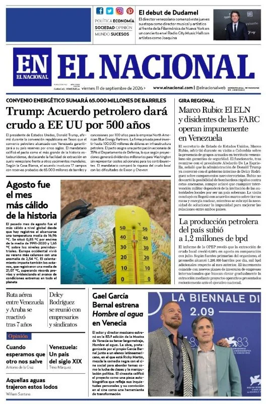 Portadas de este viernes 11 de septiembre de 2026