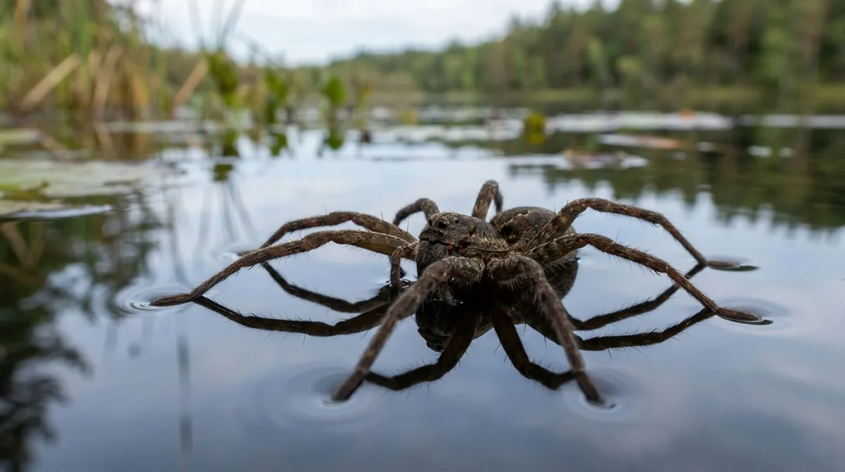 A aranha semiaquática gigante que caminha sobre a água e usa as patas como varas de pesca para capturar peixes