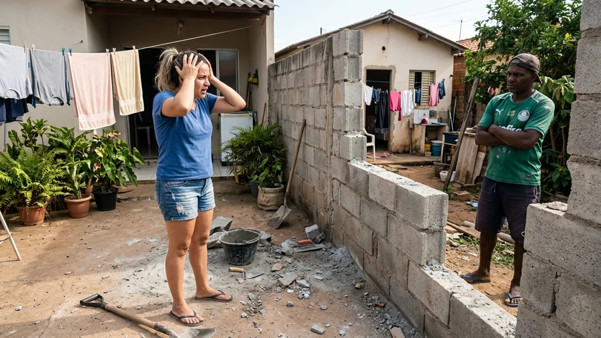 Moradora chega em casa e descobre que vizinho reduziu a altura do muro compartilhado para melhorar ventilação, ela exige reconstrução por ter perdido privacidade e segurança