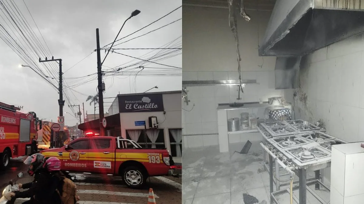 Restaurante pega fogo e populares pulam janela para ajudar a controlar incêndio em SC