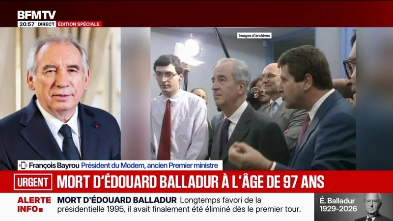 "Il était le sens de l'État": François Bayrou, ancien Premier ministre, rend hommage à Édouard Balladur