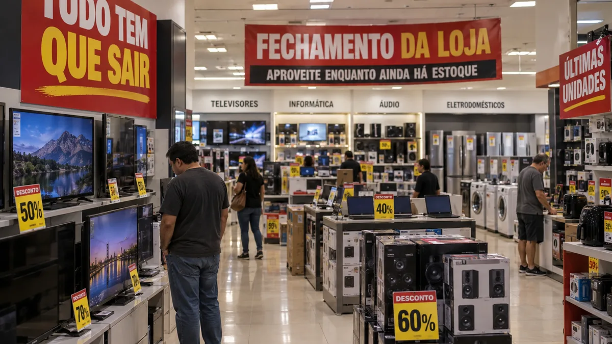 Depois de 43 anos, uma rede de eletrônicos chega às últimas semanas com 30 lojas ainda vendendo tudo pela frente e cerca de 1.500 funcionários sabendo que o fim estava próximo