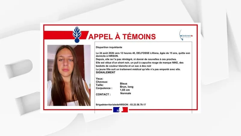 Un appel à témoins lancé dans l'Aisne après la disparition inquiétante d'une adolescente de 15 ans ayant fugué