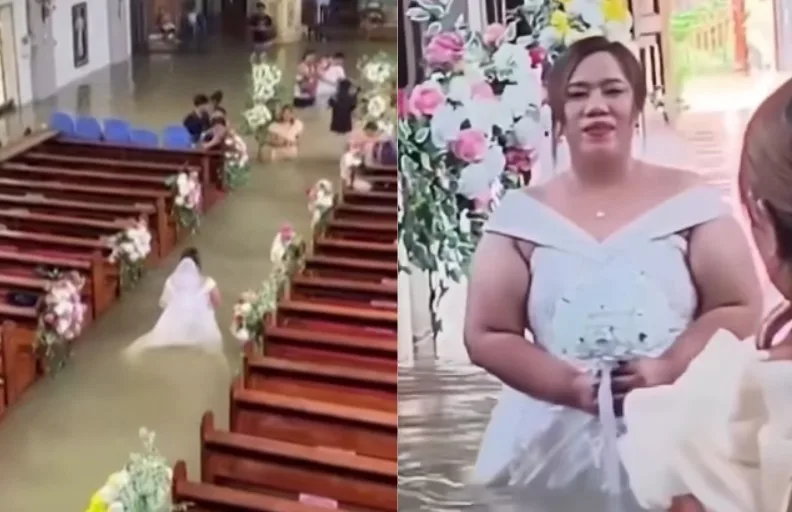 Noivos se casam em igreja totalmente alagada nas Filipinas