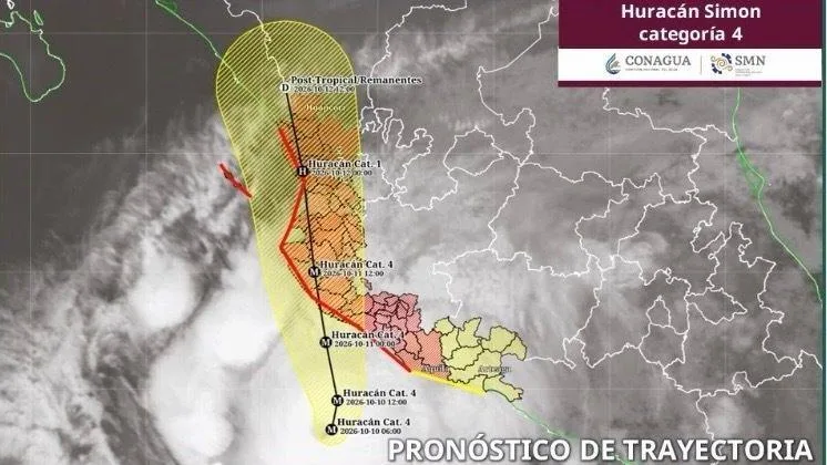Huracán Simón alcanza categoría 4: azotará con lluvias extraordinarias a Colima y torrenciales en Jalisco