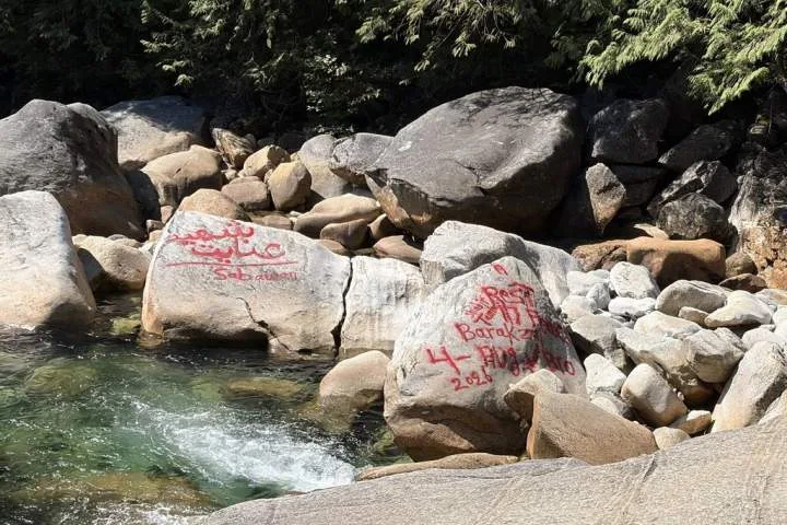 Man accused of spraying graffiti memorial on rocks at B.C. park arrested