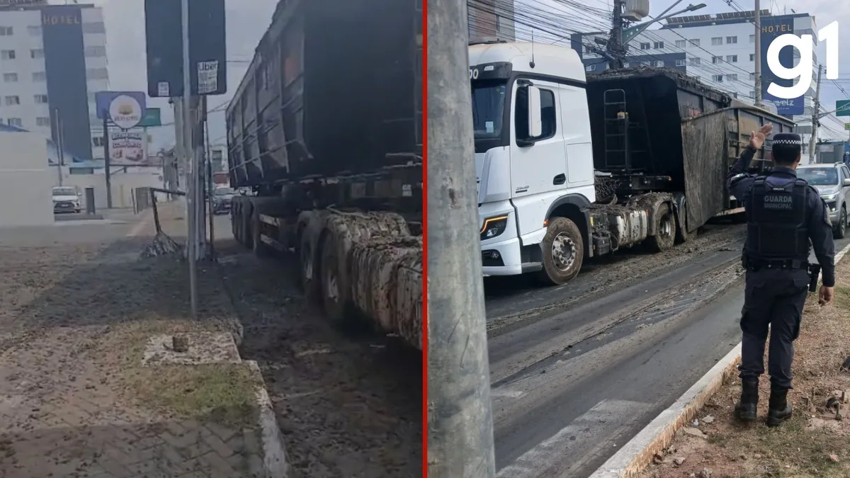 Caminhão derrama resíduos de frigorífico em avenida e interdita parte do trânsito em Várzea Grande (MT)