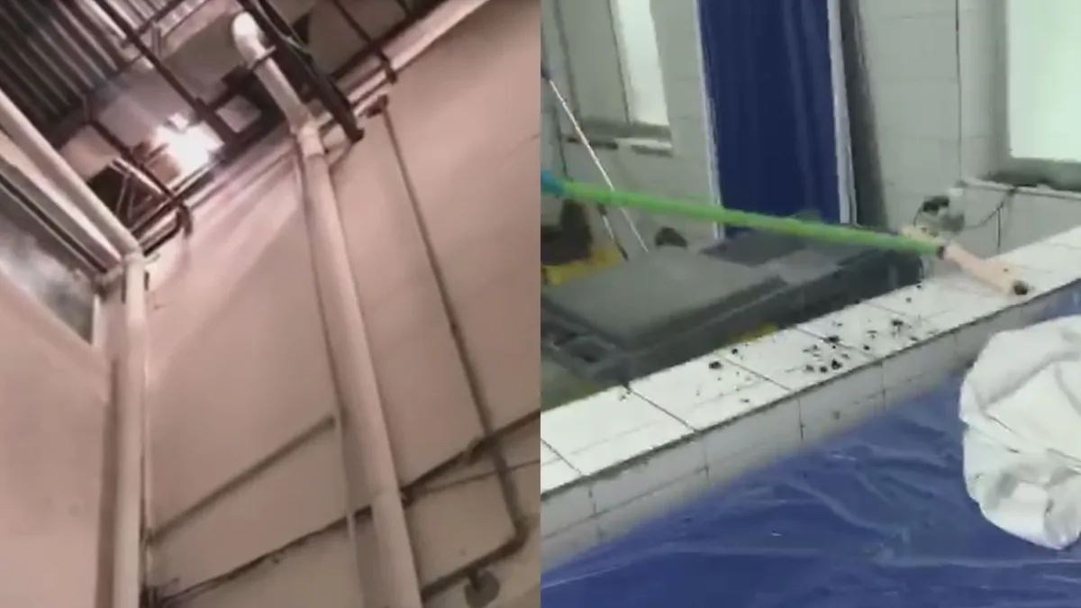 Detritos de lodo e sujeira caem do teto e atingem pacientes do Hospital Agamenon Magalhães; VÍDEO