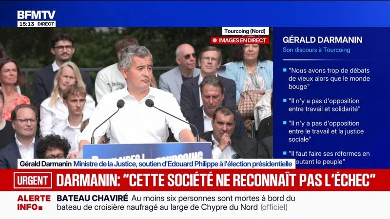 Marine Le Pen "est un mirage qu'il faut combattre", estime Gérald Darmanin, ministre de la Justice et soutien d'Édouard Philippe