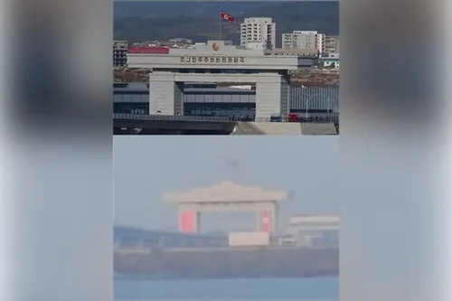 北中신압록강대교 개통 임박했나…북측 관문 북중 대형국기 포착