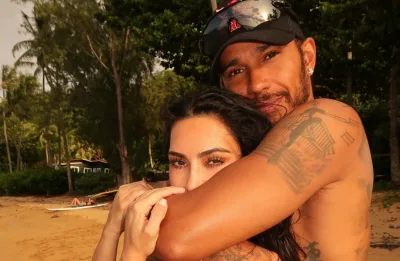 Kim Kardashian é quem pilota o coração do mozão Lewis Hamilton em férias no Havaí