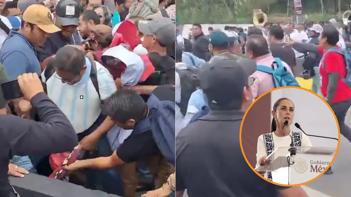 CNTE y simpatizantes de Sheinbaum se enfrentan frente al Auditorio Guelaguetza en Oaxaca