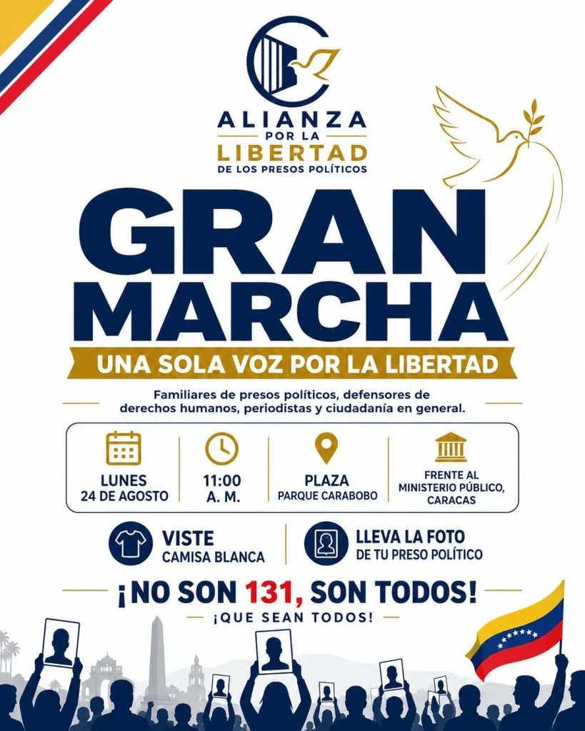 Convocan a movilización nacional este lunes para exigir liberación de presos políticos