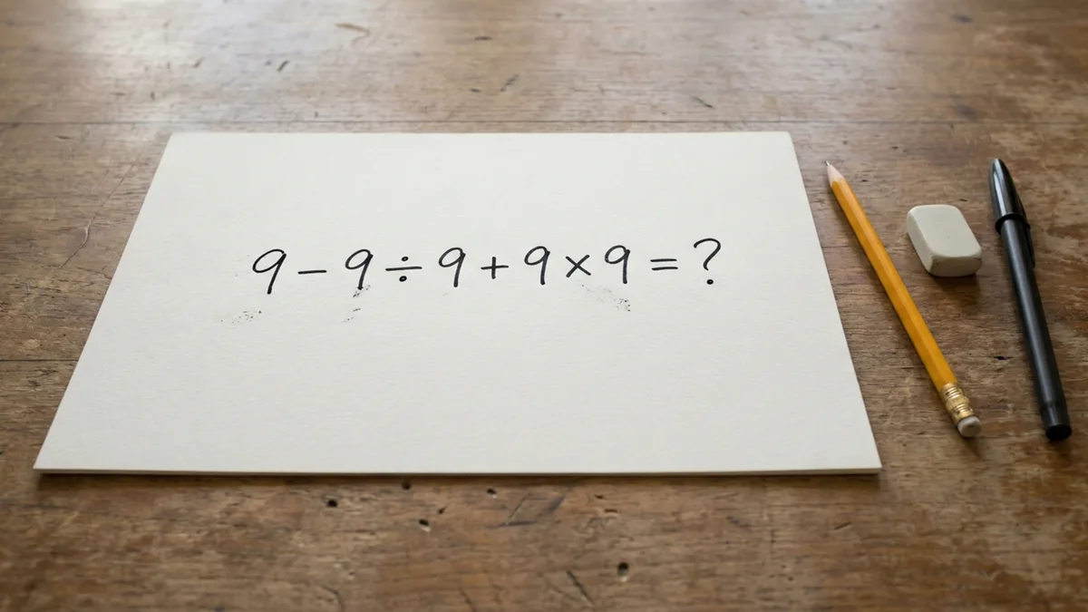 Resolva 9 − 9 ÷ 9 + 9 × 9 sem calculadora e prove se você consegue chegar ao resultado correto na primeira tentativa