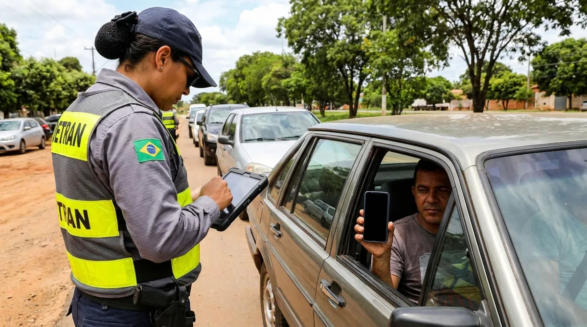 Motorista é parado na blitz de trânsito, ao ser requisitada a CNH ele tenta abrir o aplicativo mas o celular fica sem bateria e é questionado por agente, homem afirma que sua habilitação pode ser consultada no sistema