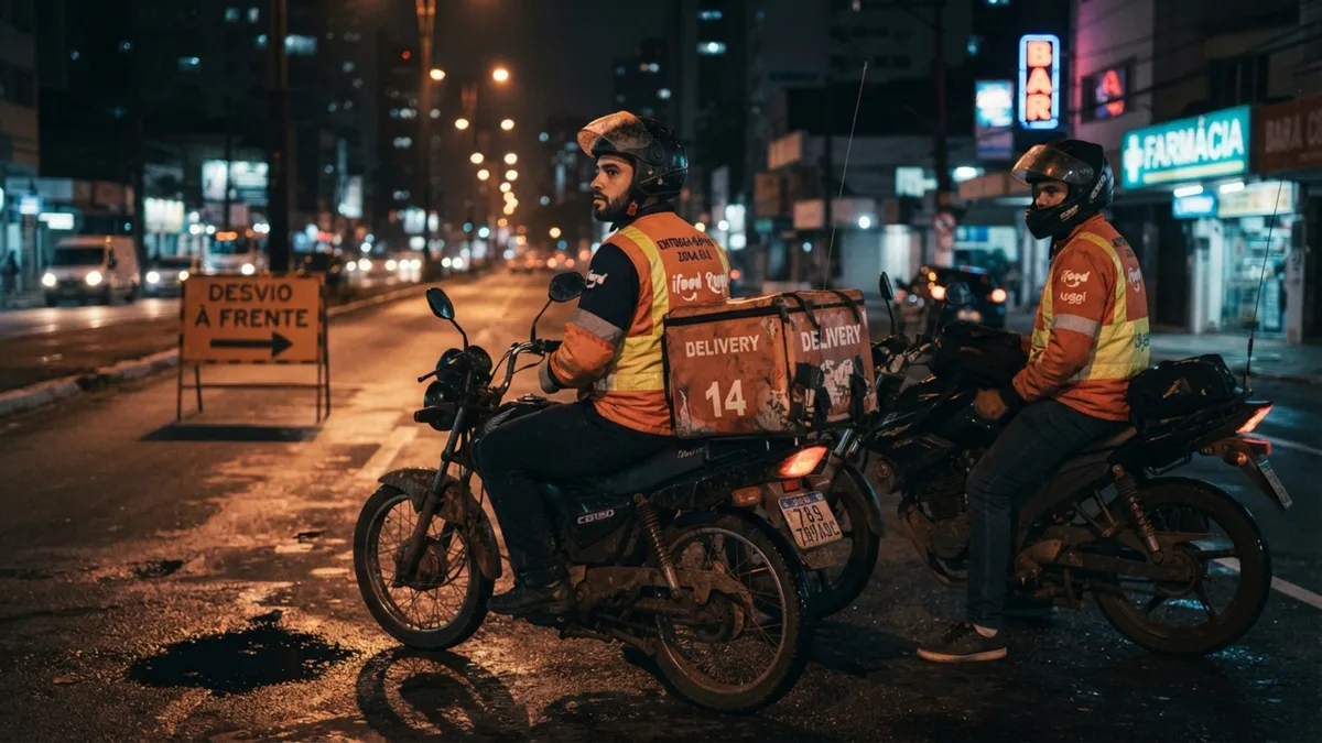 Motoboy começa a fazer um desvio de quatro quilômetros toda noite para acompanhar uma colega num trecho sem iluminação, até que uma obra fecha a rua e os dois precisam criar uma nova rota