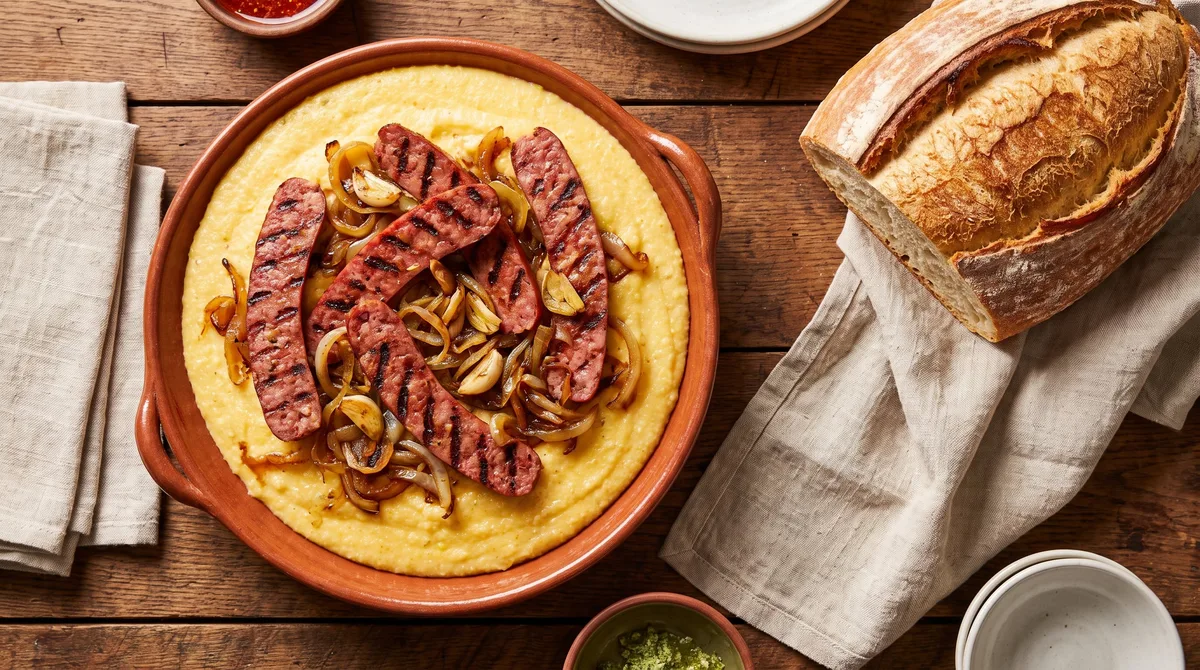 Receta de polenta con salchicha parrillera, rápida y fácil