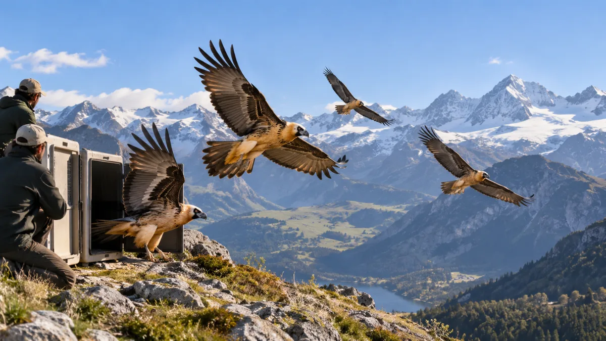In 1986, captive-bred bearded vultures returned to the Alps; by 2021, 344 lived there wild-born
