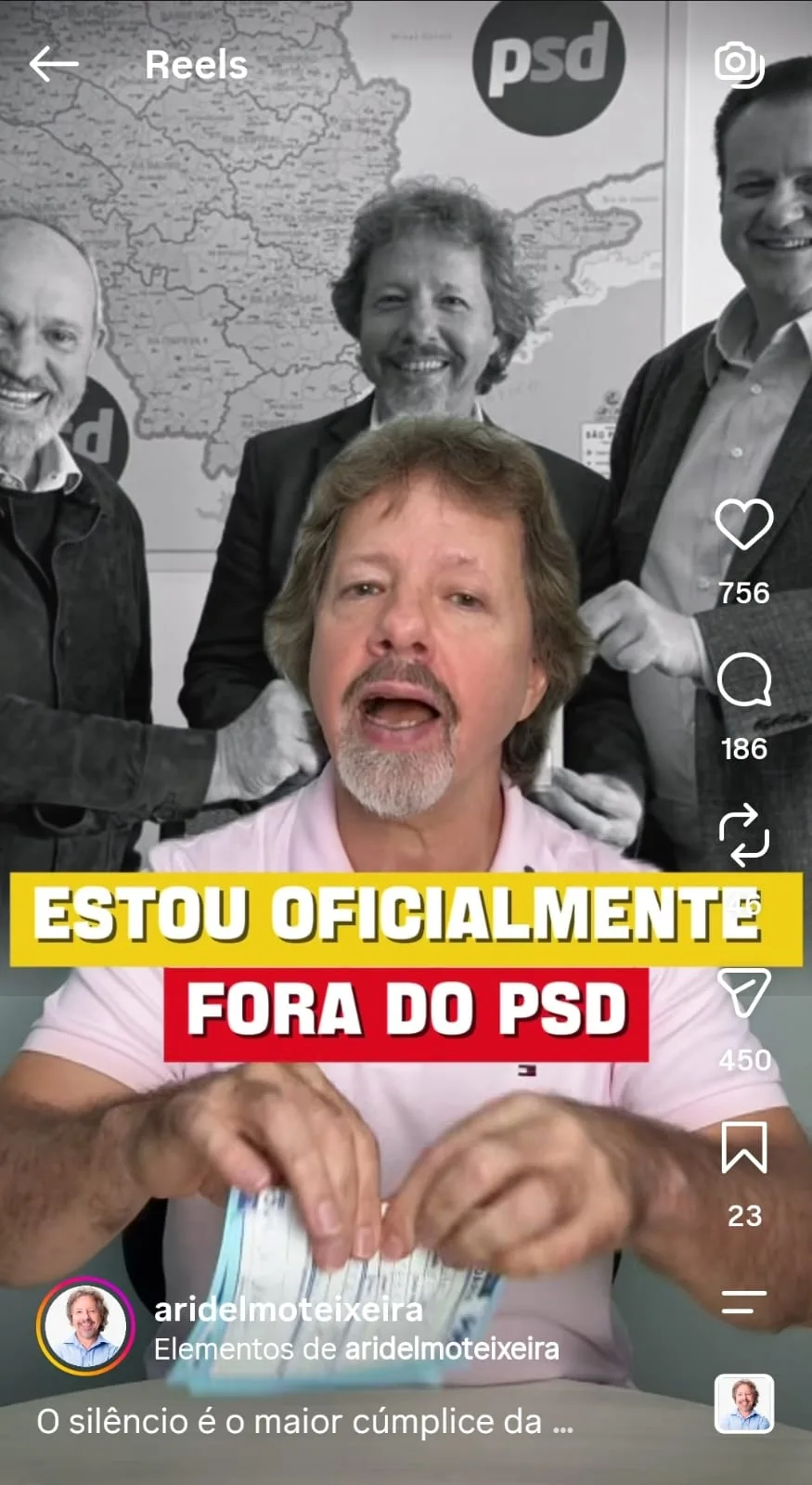 Aridelmo rasga ficha de filiação e deixa o PSD: “Ficar neutro não é uma opção”