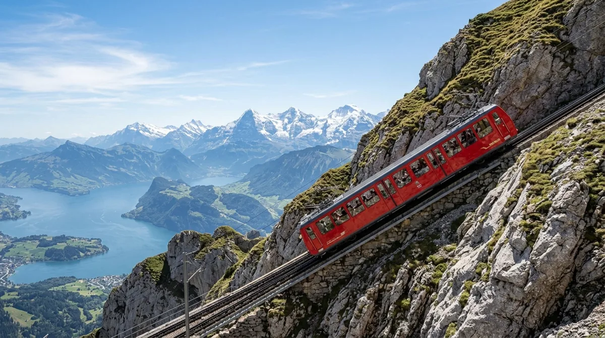 O trem de turismo que sobe montanhas com uma inclinação recorde de 48% usando um sistema de engrenagens único no mundo
